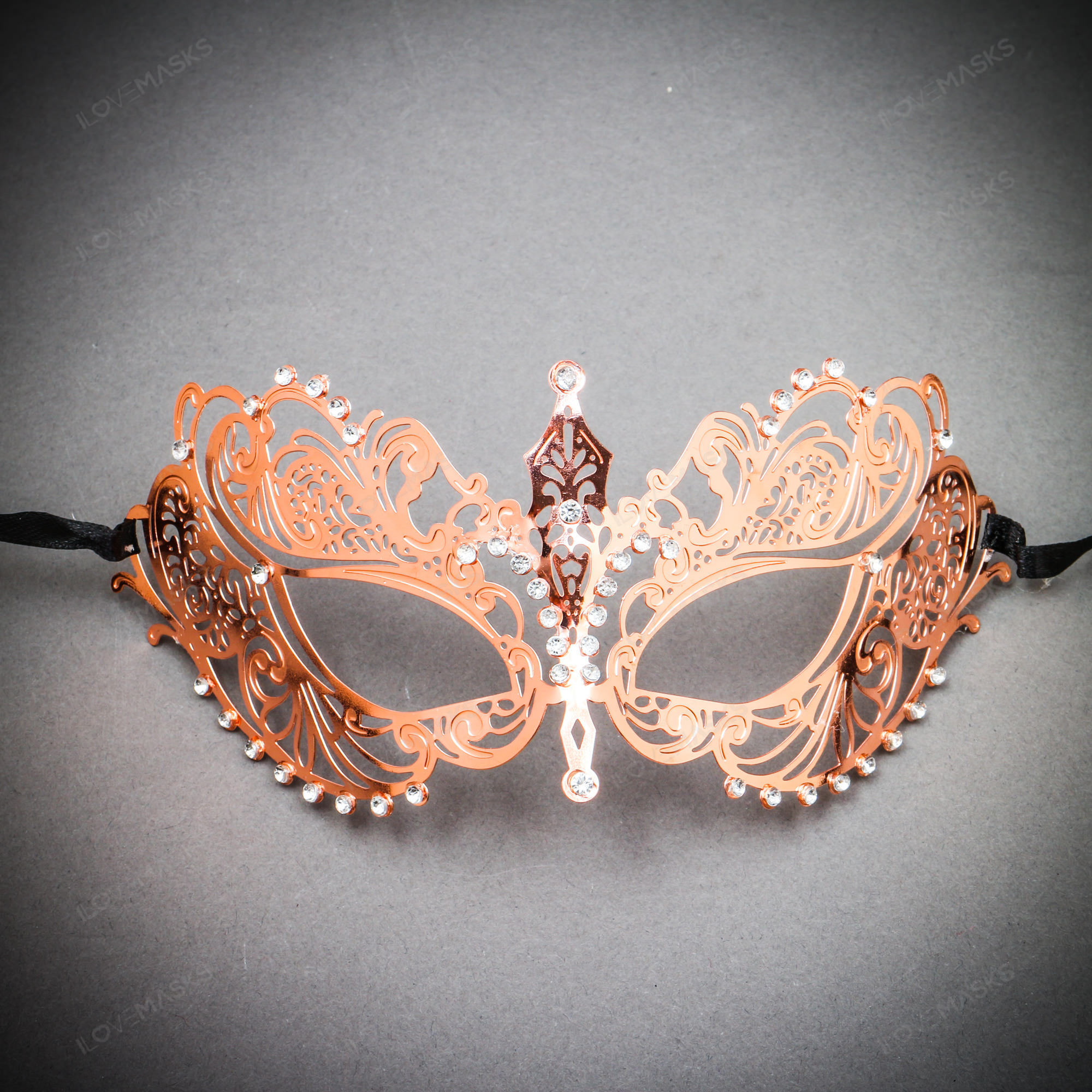 Charming Princess Venetian Masquerade Mask With Rhinestones - Rose Gold